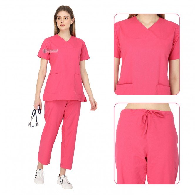 Premium Scrub Suit for Doctors Women (Faux Wrap Neck)